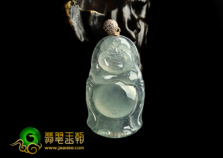 冰玻种晴水站佛挂件(金扣)