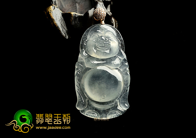 冰玻种晴水站佛挂件(金扣)