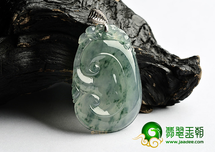 (超值推荐)冰玻种飘花如意挂件(金扣)