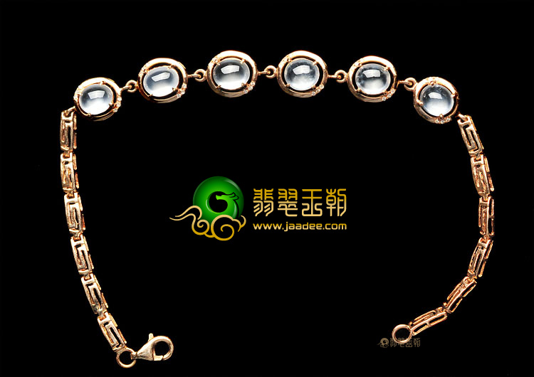 玻璃种起莹光无色镶玫瑰金手链(真钻)