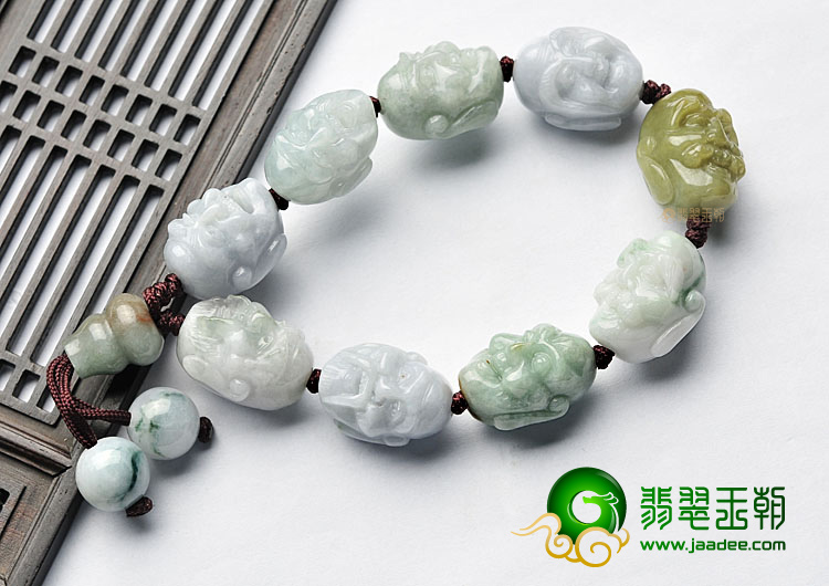细糯种/糯冰种三彩罗汉头手链