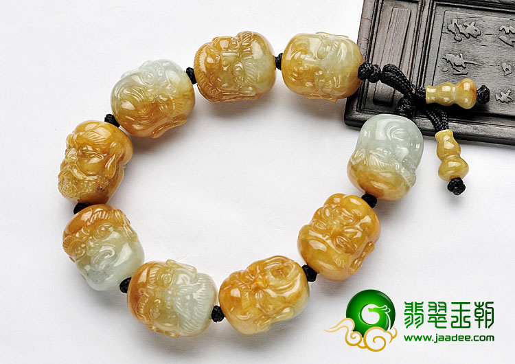 糯冰种黄翡罗汉头手链