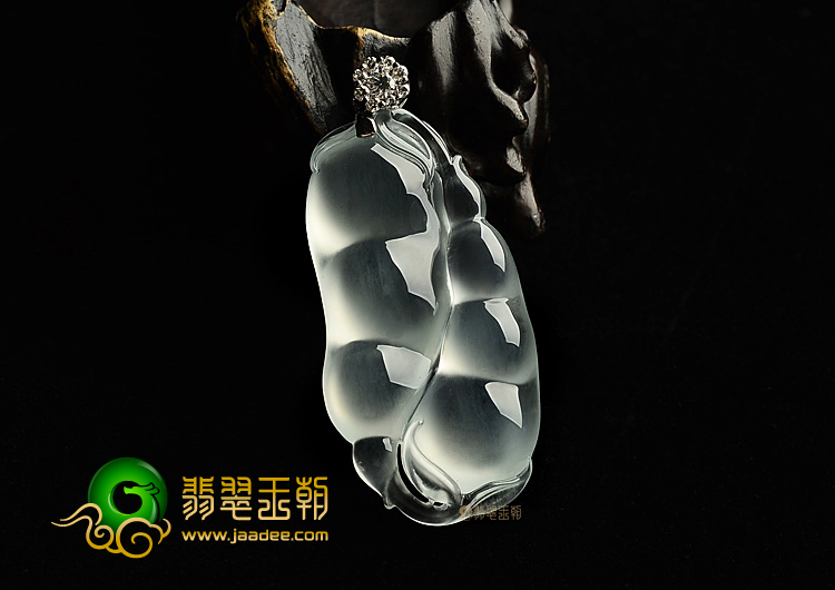 (超值推荐)玻璃种强莹光无色花开并蒂挂件(金扣)