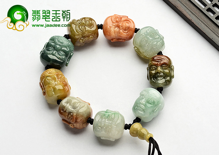(超值推荐)糯冰种三彩罗汉头手链