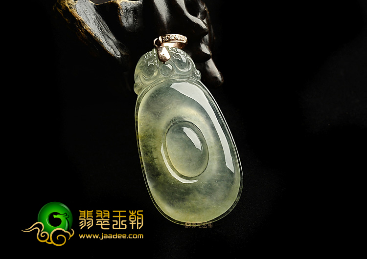 冰玻种黄翡双龙如意挂件(金扣)