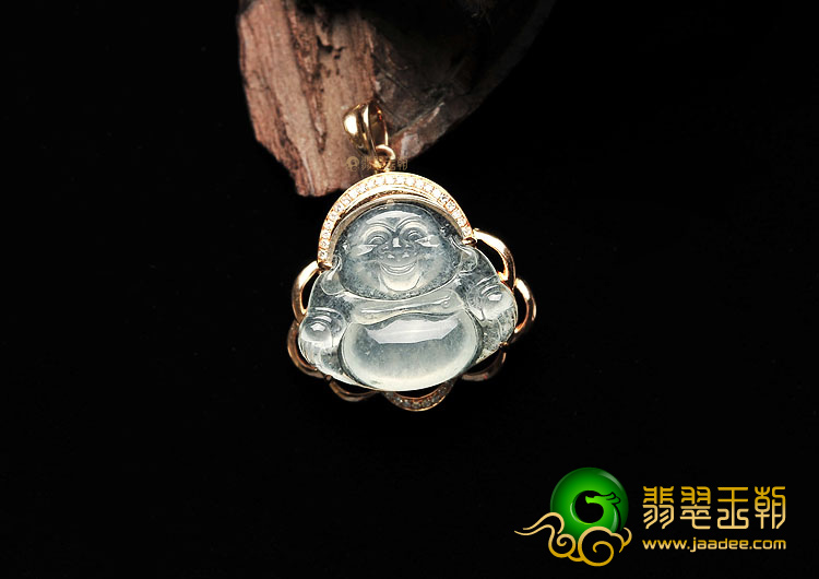 (超值推荐)冰玻种无色镶玫瑰金玉佛胸坠(真钻)