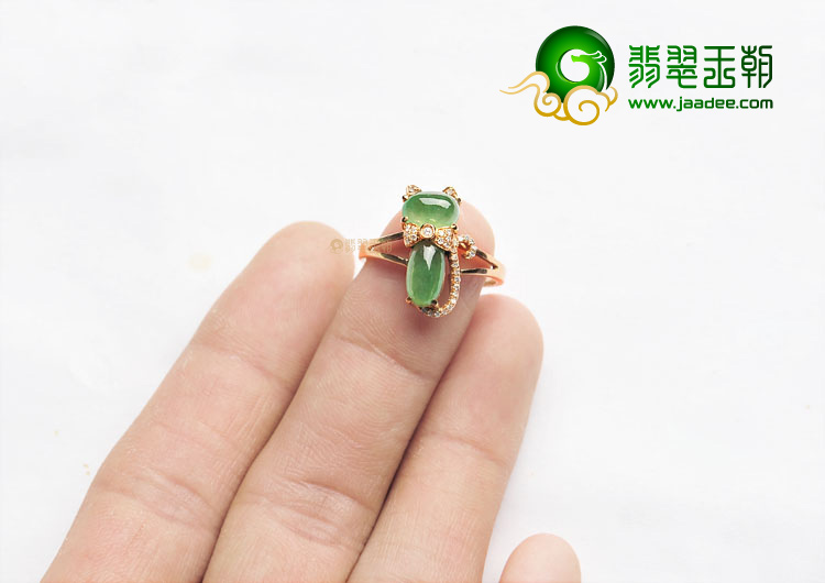 (超值推荐)冰种绿晴水镶玫瑰金小猫咪戒指(真钻)