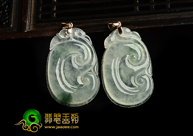 冰种飘花如意挂件(一对)