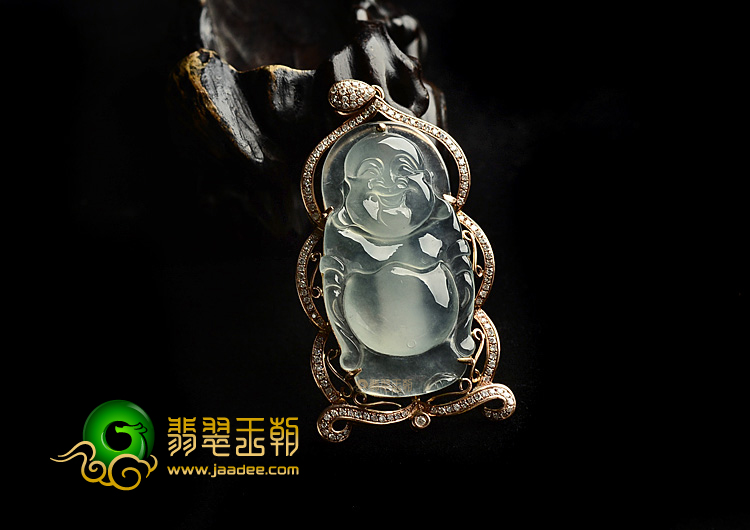 玻璃种起莹光晴水镶玫瑰金玉佛胸坠(真钻)