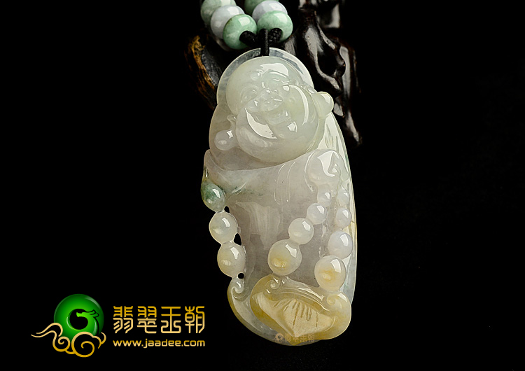 糯冰种三彩玉佛挂件