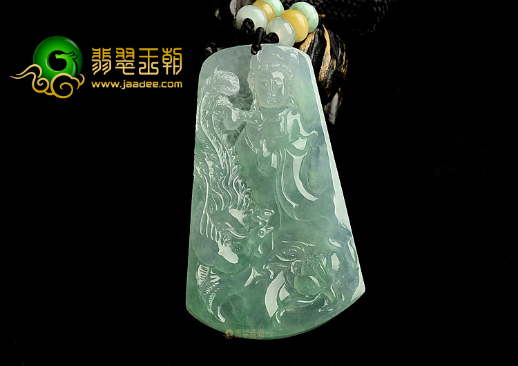 冰玻种翠色凤凰观音挂件