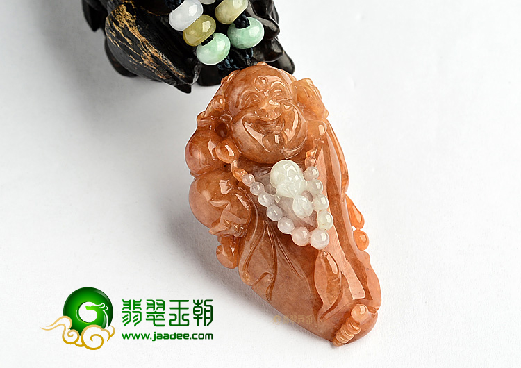 糯冰种红黄翡玉佛挂件
