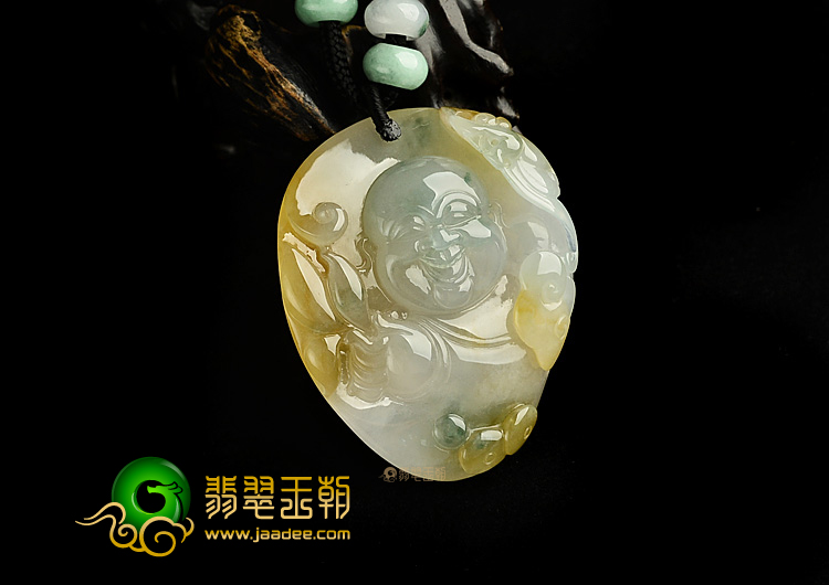 糯冰种黄翡飘花玉佛挂件