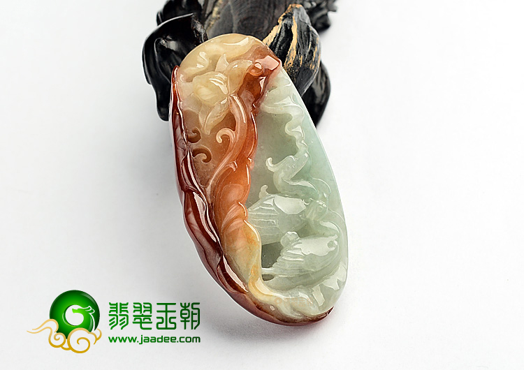 糯冰种褐红翡百年好合挂件