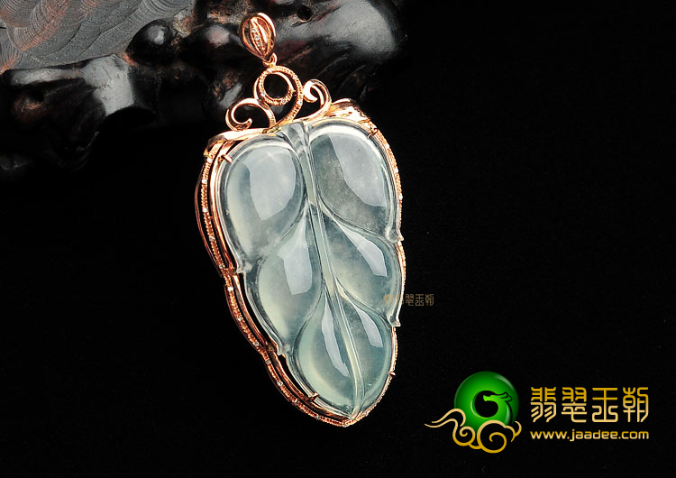 冰种晴水镶玫瑰金叶子胸坠(真钻)