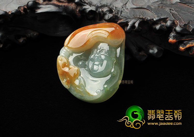 糯冰种褐黄翡纳福挂件