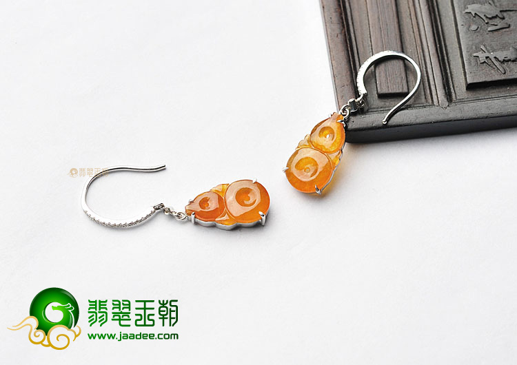 (超值推荐)冰种红黄翡镶白金葫芦耳坠(真钻)