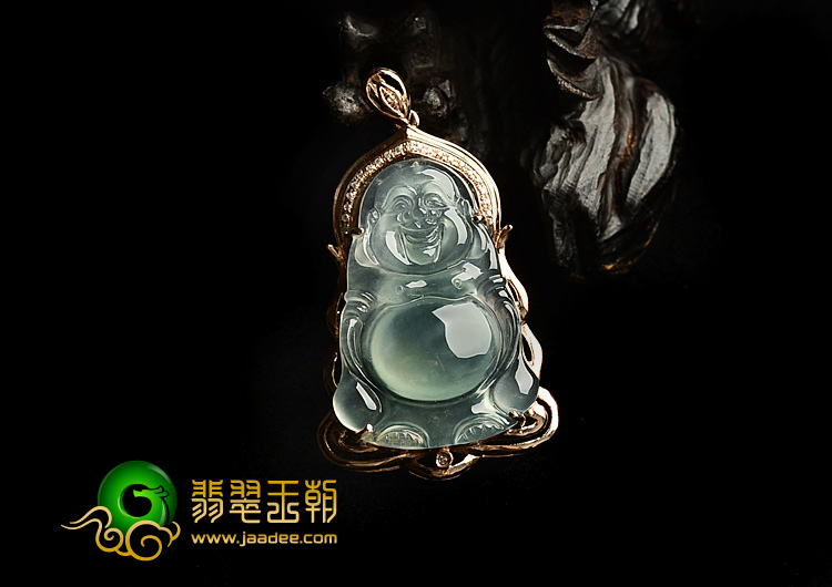 冰种晴水镶玫瑰金站佛胸坠(真钻)