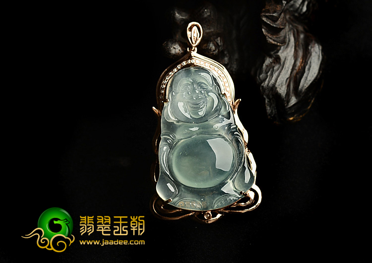 冰种晴水镶玫瑰金站佛胸坠(真钻)
