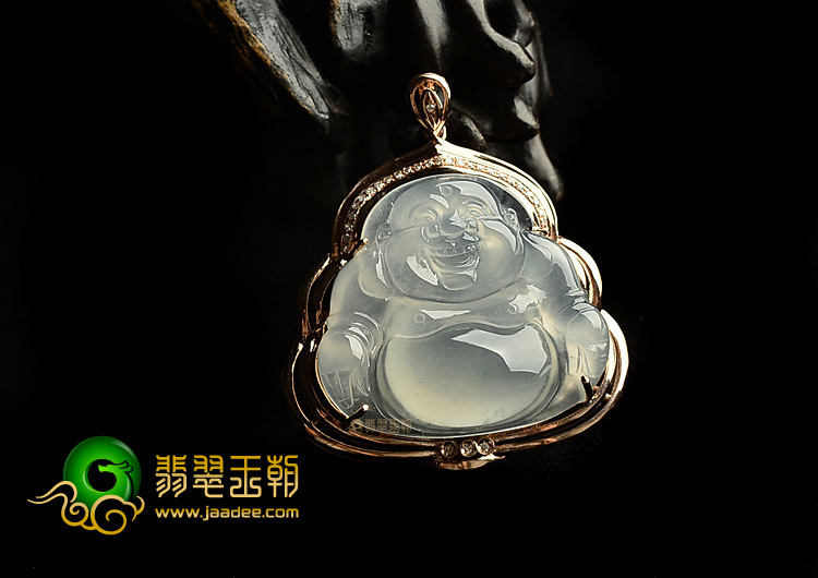 冰种淡晴水镶玫瑰金玉佛胸坠(真钻)