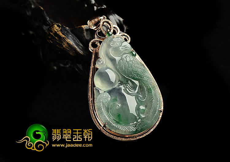 冰种飘花镶玫瑰金福禄寿胸坠(真钻)