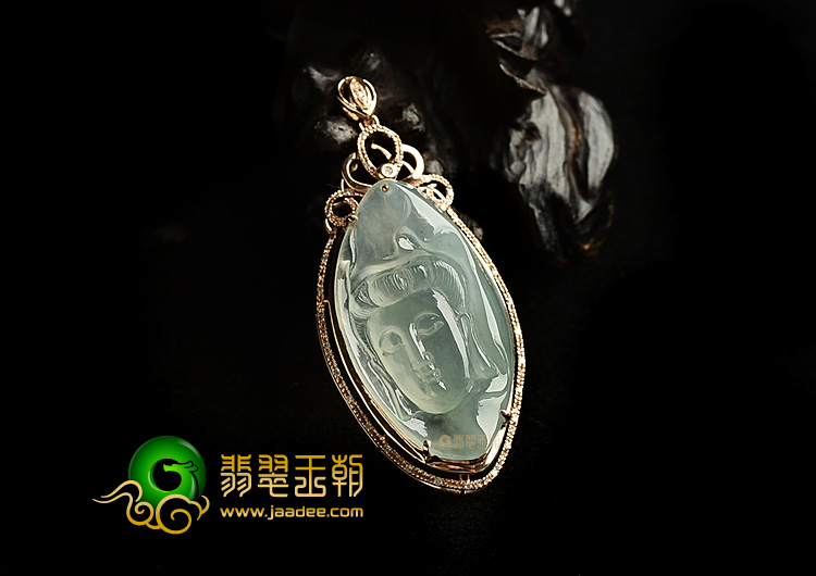 冰种晴水镶玫瑰金观音头胸坠(真钻)