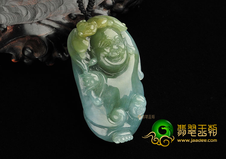 (超值推荐)糯冰种蓝晴水略带褐黄翡纳福挂件