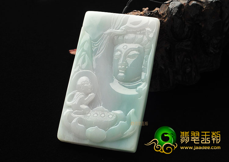 糯冰种晴水童子拜观音挂件