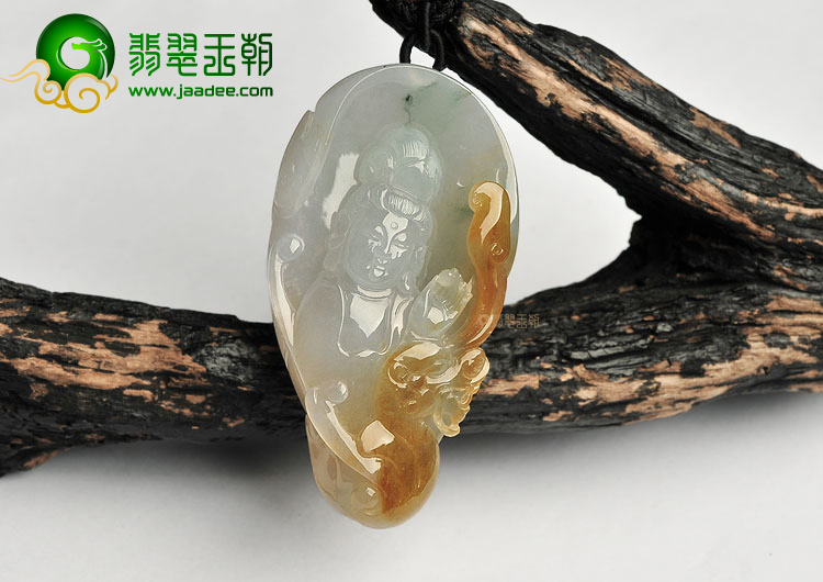 冰种晴水飘黄翡降龙观音挂件