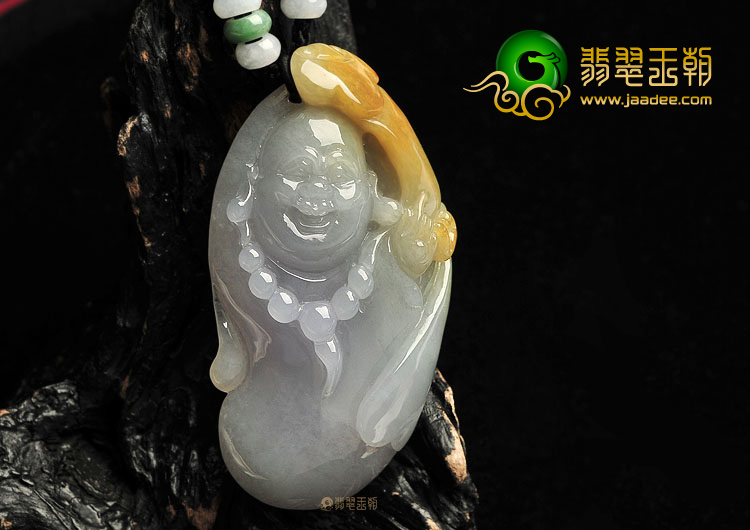 冰种淡紫罗兰飘黄翡纳福挂件