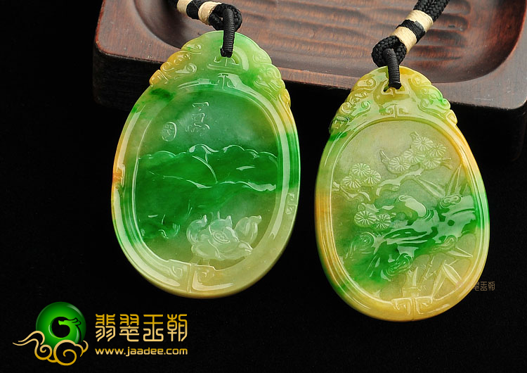 (超值推荐)糯冰种黄加绿喜上眉梢挂件(一对)