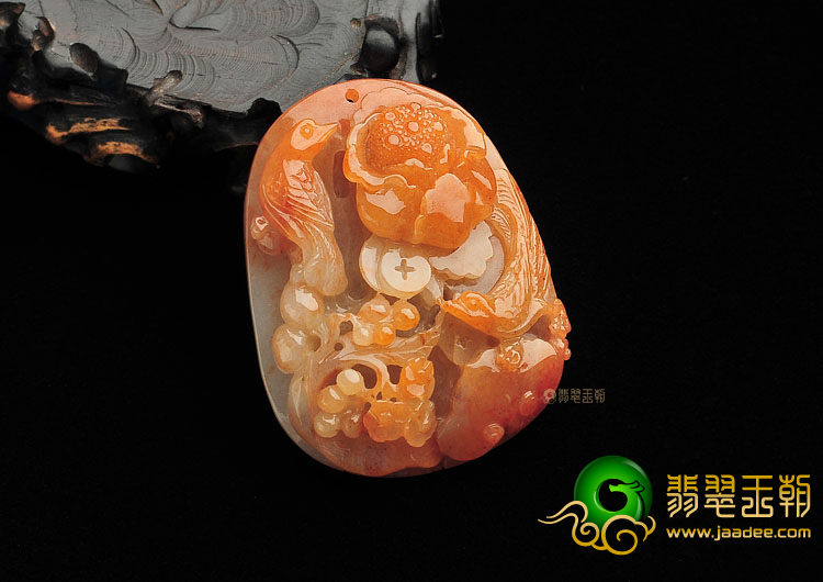 糯冰种红黄翡富贵花开挂件