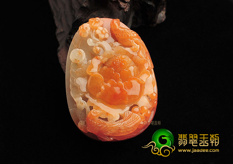 糯冰种红黄翡富贵花开挂件