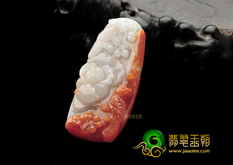糯冰种红黄翡富贵花开挂件