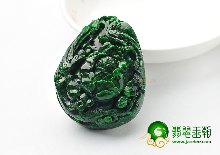 糯冰种干青富贵花开挂件