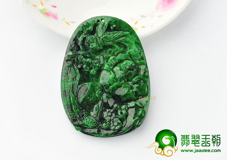 糯冰种干青富贵花开挂件