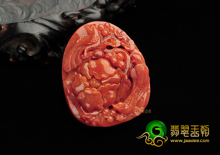 糯冰种红黄翡富贵花开挂件