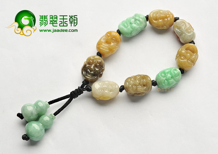 糯冰种三彩罗汉头手链