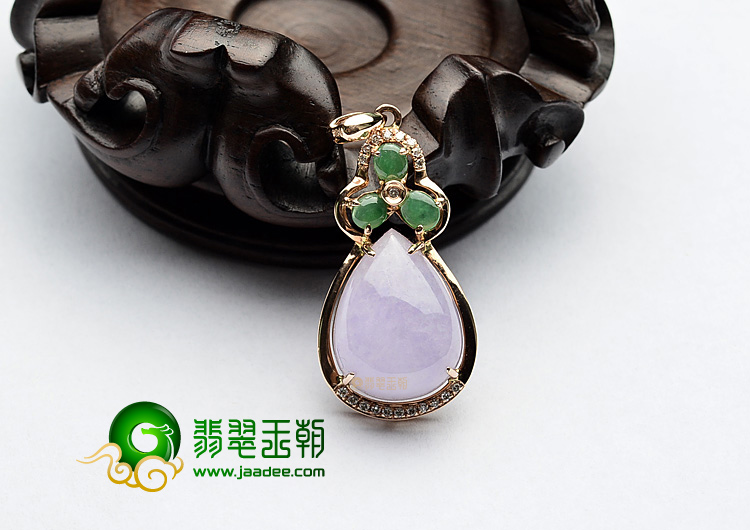 (超值推荐)糯冰种紫罗兰镶玫瑰金水滴胸坠(真钻)