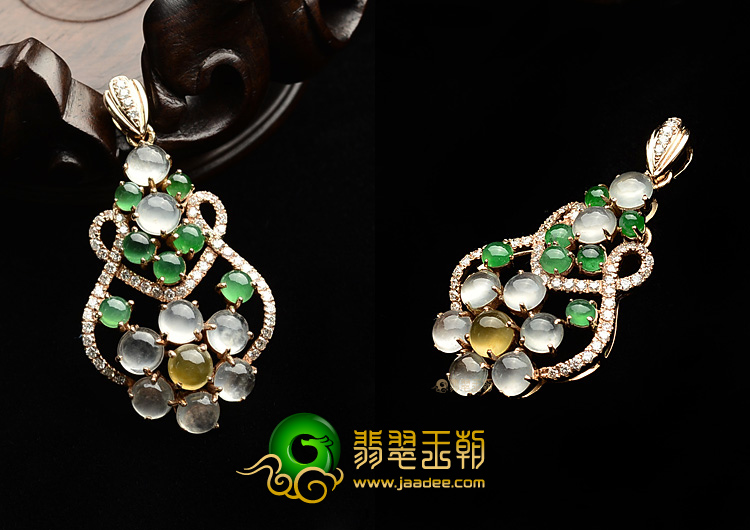 (超值推荐)冰种/冰玻种三彩镶玫瑰金葫芦胸坠(真钻)(一对)