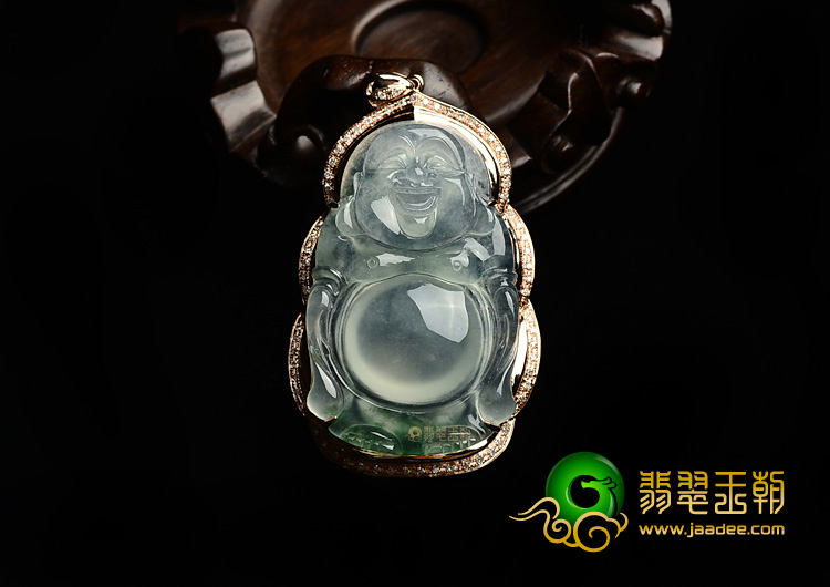 (超值推荐)冰种飘花镶玫瑰金站佛胸坠(真钻)
