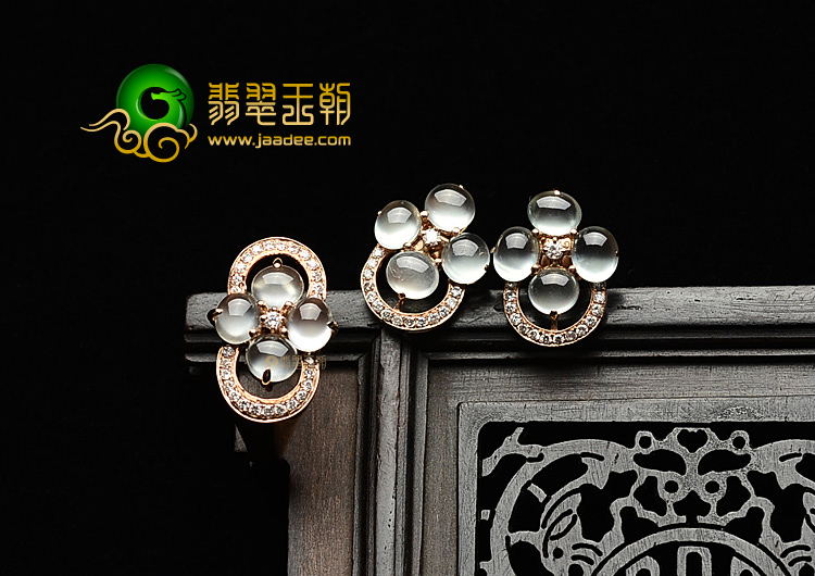 (超值推荐)玻璃种镶玫瑰金戒指/耳钉(一套)