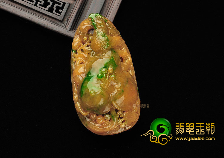 糯冰种黄加绿富贵花开挂件