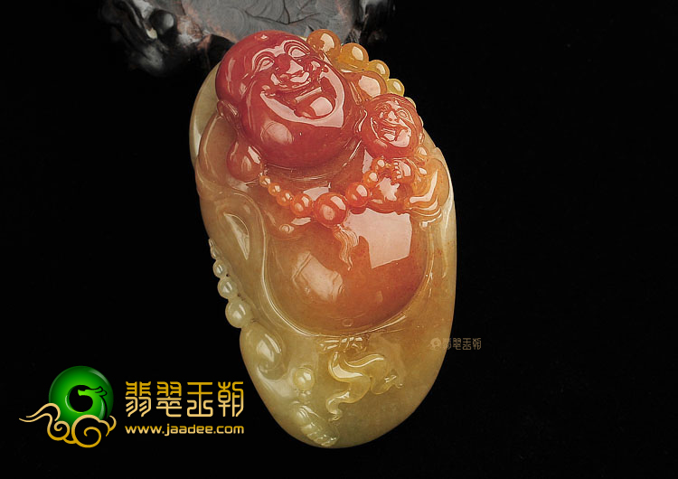 (超值推荐)糯冰种红黄翡童子拜佛手玩件