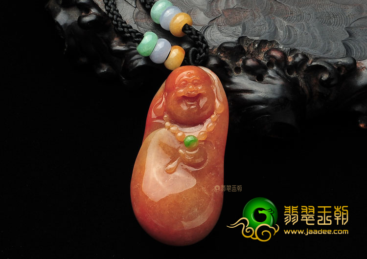 糯冰种红加绿玉佛挂件