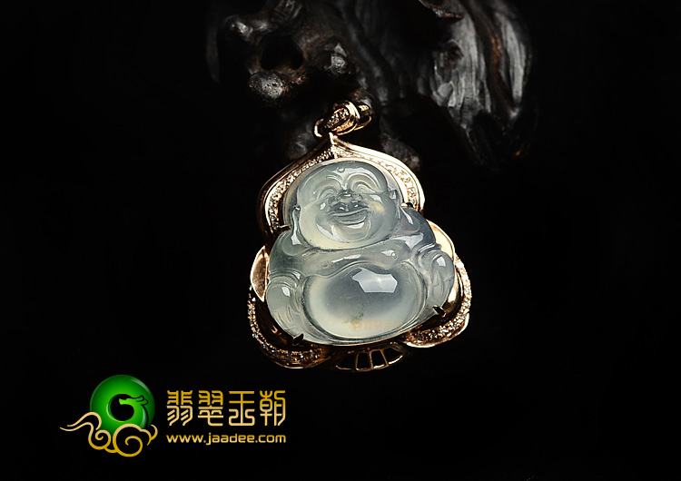 (超值推荐)冰种淡晴水镶玫瑰金玉佛胸坠(真钻)