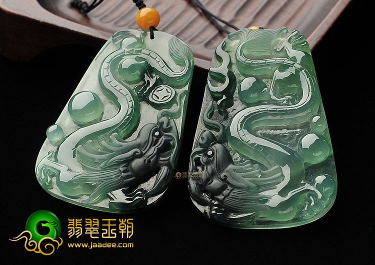 冰种晴水飘花龙牌挂件(一对)