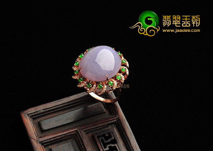 冰种/糯冰种阳绿/紫罗兰镶玫瑰金戒指(真钻)