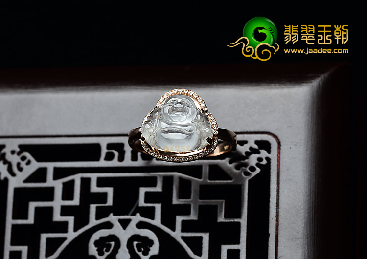 (超值推荐)冰玻种镶玫瑰金玉佛戒指(真钻)
