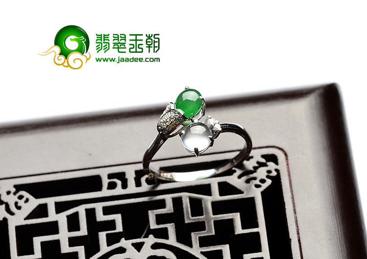 (超值推荐)冰种阳绿/玻璃种无色镶白金戒指(真钻)